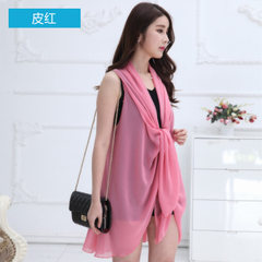Multi-functional change chiffon shirt changeable scarf gauze towel changeable clothes multi-purpose silk scarf women`s shawl sunscreen beach towel leather red