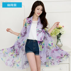 Changeable shawl, scarf, magic silk scarf, multi-functional Basque women`s summer sun protection coat, long style chiffon 2017 new ume violet