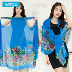 Changeable shawl, scarf, magic silk scarf, multi-purpose 100% women`s summer sun protection coat, long style chiffon 2017 new delicate bright blue