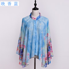 Cycling sun protection clothing women`s summer cape coat driving chiffon shirt beach gauze towel scarves dual-use scarves long evening fragrant blue