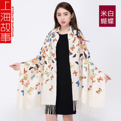 Shanghai story 2016 autumn and winter new cashmere scarf cape dual-use double-sided corrugated quality 06- meter white butterfly