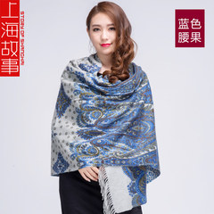 Shanghai story 2016 autumn and winter new cashmere scarf cape dual-use double-sided water ripple quality 10-blue cashew. JPG