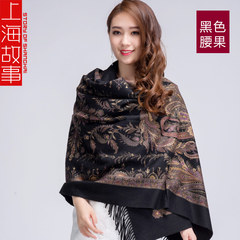 Shanghai story 2016 autumn and winter new cashmere scarf cape dual-use double-sided corrugated quality 12-black cashew. JPG