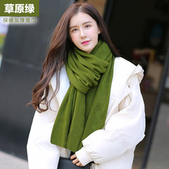 Cashmere wool scarf Plain Knitted Winter South Korea version of pure thick collar Metrosexual students long female lovers Prairie green