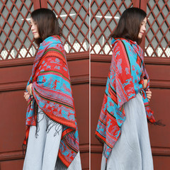 Scarf Shawl folk style female summer air conditioning all-match Ms. Lijiang long winter dual sided Cape thickening Red Dongba style - double face