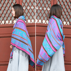 Scarf Shawl folk style female summer air conditioning all-match Ms. Lijiang long winter dual sided Cape thickening Purple Dongba style - double face