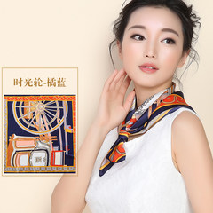 & amp; Curren038 Japanese blue geometric pattern wrinkled cotton square (small square/scarf/hair band/small scarf) women`s time wheel — Orange, blue