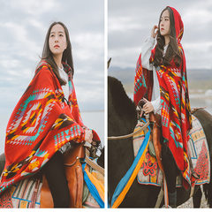 The 2017 Yunnan tourism folk style female hooded cloak shawls scarf Cape Tibet super thick warm coat Main drawing color 205cm*80cm (including beard)