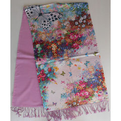 Silk silk scarf female winter thickening digital printing superstar high-end brushed The flowers overflow
