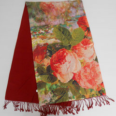 Silk silk scarf female winter thickening digital printing superstar high-end brushed Riotous rose