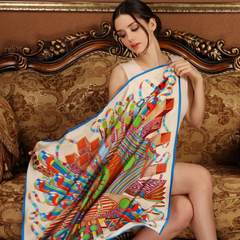 Silk square scarves female mulberry silk scarves in spring and autumn and winter hangzhou silk scarf shawl dual-use Chinese lantern bright/rice white