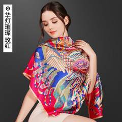 Silk square scarves female mulberry silk scarves hangzhou silk scarf dual-use Chinese lantern bright/rose red shawl