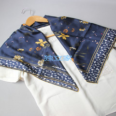 17 new Italian brand original simple elegant gentle flowers twill silk square silk scarves two color navy blue
