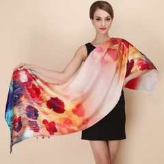 Shanghai silk story spring and summer double top grade pure silk air-conditioned scarf mulberry silk double button double button shawl dual-use bright flowers