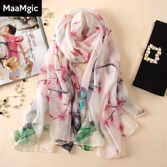 Beloved Hall of spring and autumn sun new Silk Scarf Shawl dual-purpose mulberry silk flower all-match beach towel 01# birds'twitter and fragrance of flowers