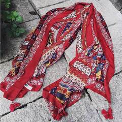 The new summer folk style retro cotton scarf large Mongolia prairie travel to female shawl scarf hanging sunscreen Figure