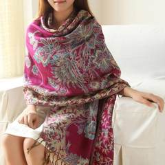 Cotton and hemp scarf women in spring and autumn and winter with qipao air conditioning changes the shawl dual-use super long national wind autumn - mei red