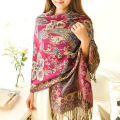 Cotton and hemp scarf women in spring and autumn and winter with qipao air conditioning changes the shawl dual-use super long national wind warbler language chaos - mei red