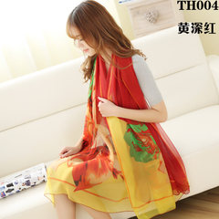 Summer seaside tourism pure color silk scarves women thin and long sunscreen beach shawl oversized ice silk 100% cotton and hemp scarves TH004 deep yellow red