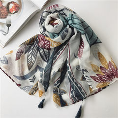 2017 spring and summer folk style cotton scarf shawl leaves geometric female dual-use sunscreen veil small fresh air Blue gray