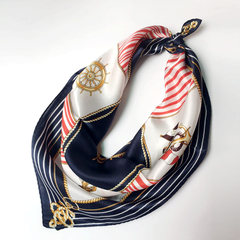 Summer mulberry silkworm silk small square scarf stewardess take a scarf a hundred times Korean silk scarves professional little scarf women summer gauze scarf naval stripe - blue [square]