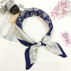 The spring and Autumn period small square South Korea all-match small Korean airline stewardess scarf scarf scarf female bag occupation cashew flowers 1#70*70 cashew nuts, navy blue