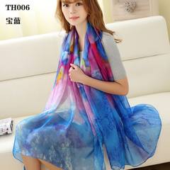 Silk scarves women`s summer thin shawl dual-use long chiffon gauze scarves sunscreen small scarf scarves scarf scarves TH006 sapphire blue