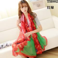 Spring and autumn scarves lady summer thin shawl dual purpose long style 100% with chiffon gauze towel sunscreen small scarf scarf scarf scarf scarf scarf scarf scarf scarf scarf scarf scarf square scarf TH002 red and green