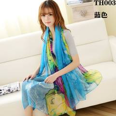 Spring and autumn scarves lady summer thin shawl dual purpose long style 100% with chiffon gauze towel sunscreen small scarf scarf scarf scarf scarf scarf scarf scarf scarf scarf square scarf TH003 blue