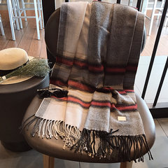 New Korean color stripe imitation cashmere scarf Unisex art all-match two warm scarf Grey red