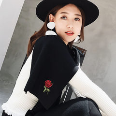 Korean version of cashmere wool embroidered scarf women autumn winter shawl dual use sun protection national wind 100 take a long embroidery pure color MX07 black