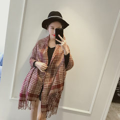 Autumn and winter Korean version of the trend thousand birds vertical geometric imitation cashmere scarf travel shawl super long thick female tassel brown red