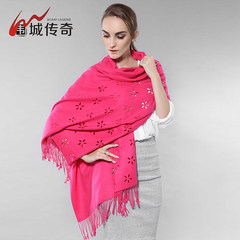 Imitation cashmere scarf, shawl, female, 2017 new, spring and autumn thickening, warm dual-use, pure color, long flowers, hollowed out Rose red -SH012 hollowed out