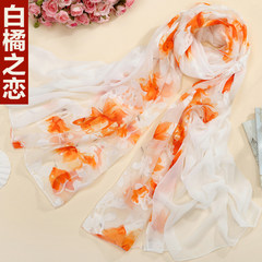Gifts for summer ladies long silk scarves spring and summer silk mulberry silk middle-aged mothers scarf shawl white orange love