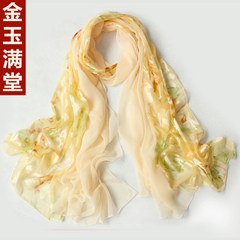 Gifts for summer ladies long silk scarves spring and summer silk mulberry silk middle-aged mothers scarf shawl golden jade full house