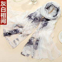 Gifts for summer ladies long silk scarves spring and summer mulberry silk middle-aged mothers scarf shawl grey and white