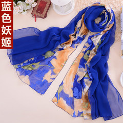 100 gifts summer ladies long silk scarves spring and summer silk mulberry silk middle-aged mother scarf shawl sapphire fairy
