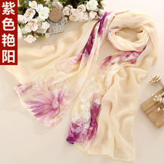 Gifts for summer ladies long silk scarves spring and summer mulberry silk middle-aged mothers scarf shawl purple sun