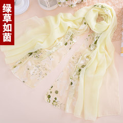 Gifts for summer ladies long silk scarves spring and summer silk mulberry silk middle-aged mother scarves green grass