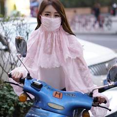Uv mask sunshade a long-sleeved summer woman velveteen driving a bike sunscreen coat neck cape plum blossom pink