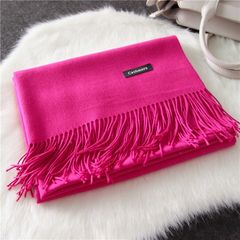 High quality wool scarf in winter 2017, women`s pure color, Korean version, 100% matching long style lamb hair air-conditioner shawl, dual-use Korean version, cashmere rose red