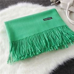 High quality wool scarf in winter 2017, women`s pure color, Korean version, 100% matching long style lamb hair air-conditioner shawl, dual-use Korean version, cashmere green
