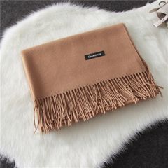 High quality wool scarf in winter 2017, women`s pure color, Korean version, 100% matching, long style lamb hair air-conditioner shawl, dual-use Korean version, deep camel color of cashmere