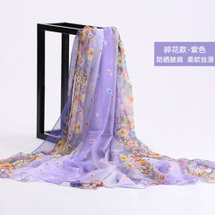 Spring and autumn new lady print scarf flower chiffon silk scarf flower thin gauze scarf shawl beach towel turban floral chiffon - purple