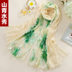 China`s big red scarf mulberry silk scarf wedding shawl summer long thin gauze scarf mountain green water show