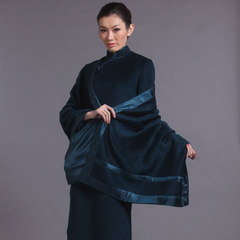 Elegant Chinese style pavilion three original costume jacquard cashmere shawl P011 thick big cheongsam lady Blue Size