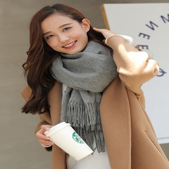The 2017 winter ripplequot wool scarf color female long hair conditioner Korean all-match lamb dual-purpose shawl Medium grey