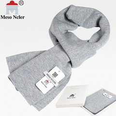 High grade men`s scarves pure wool autumn and winter thickening youth pure color business long style pure color neck men`s gift box 9001 pure wool # light grey