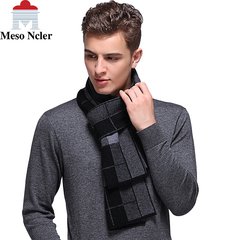 High grade men`s scarves pure wool autumn and winter thickening youth pure color business long style pure color neck men`s gift box 9021 pure wool # black gray