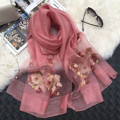 Silk wool silk scarves autumn winter lady silk scarves butterfly embroidery pure color heart - pink